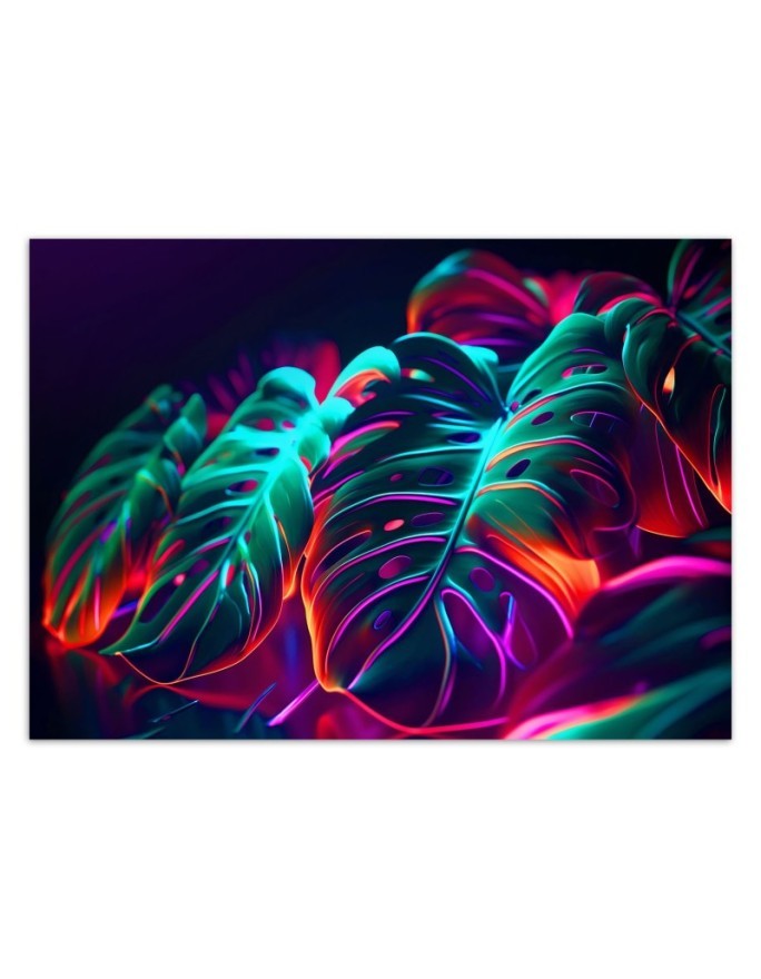 Modern wallpaper - Monstera leaves in futuristic style | FEEBY