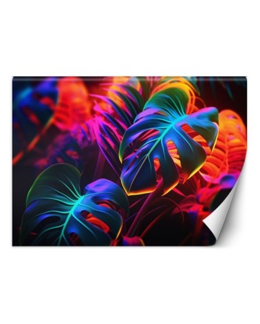 Modern wall mural - Monstera leaves in neon colors | FEEBY