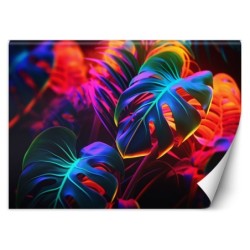 Modische Fototapete - Monstera-Blätter in Neonfarben | Feeby