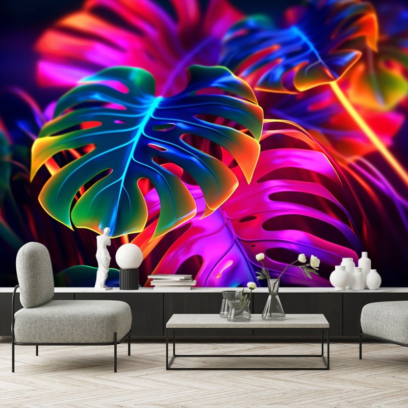 Fototapete - Monstera fluoreszierende Blätter | Feeby