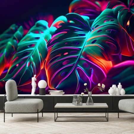 Fototapete - Monstera-Blätter im futuristischen Stil | Feeby