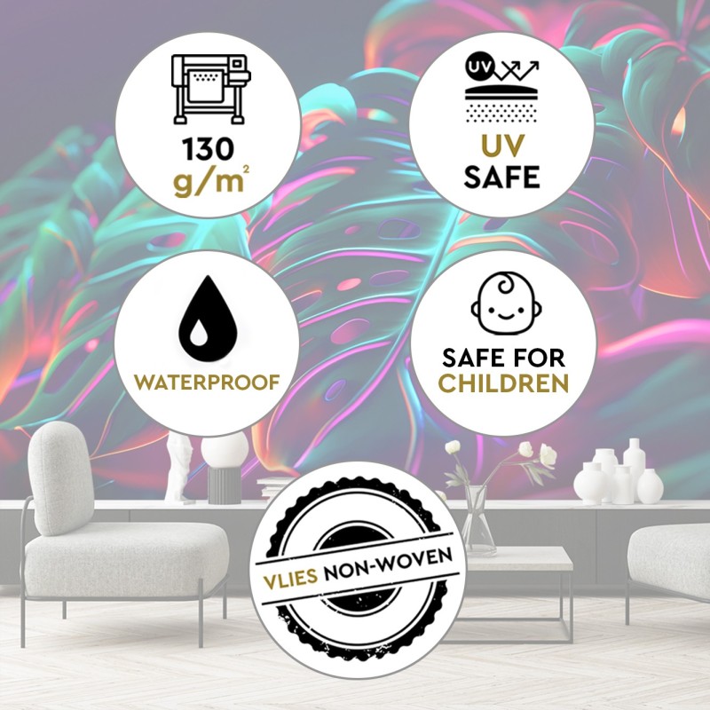 Fototapete - Monstera-Blätter im futuristischen Stil | Feeby