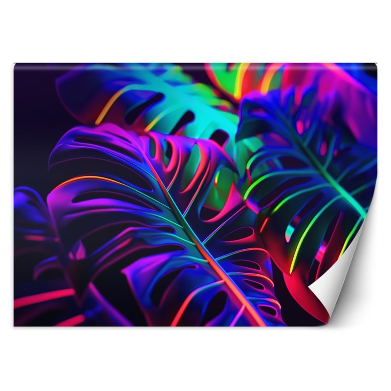Fototapete - Monstera-Blätter in Neonfarben | Feeby
