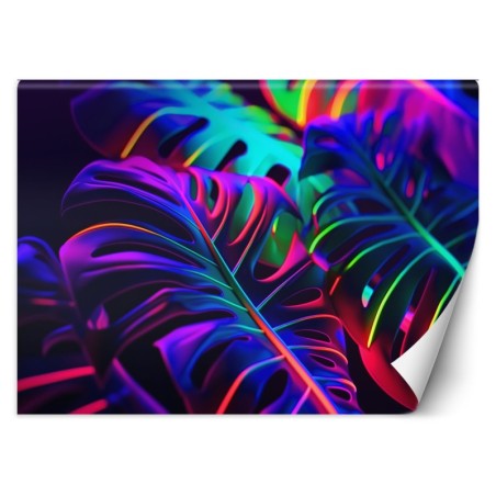 Fototapete - Monstera-Blätter in Neonfarben | Feeby