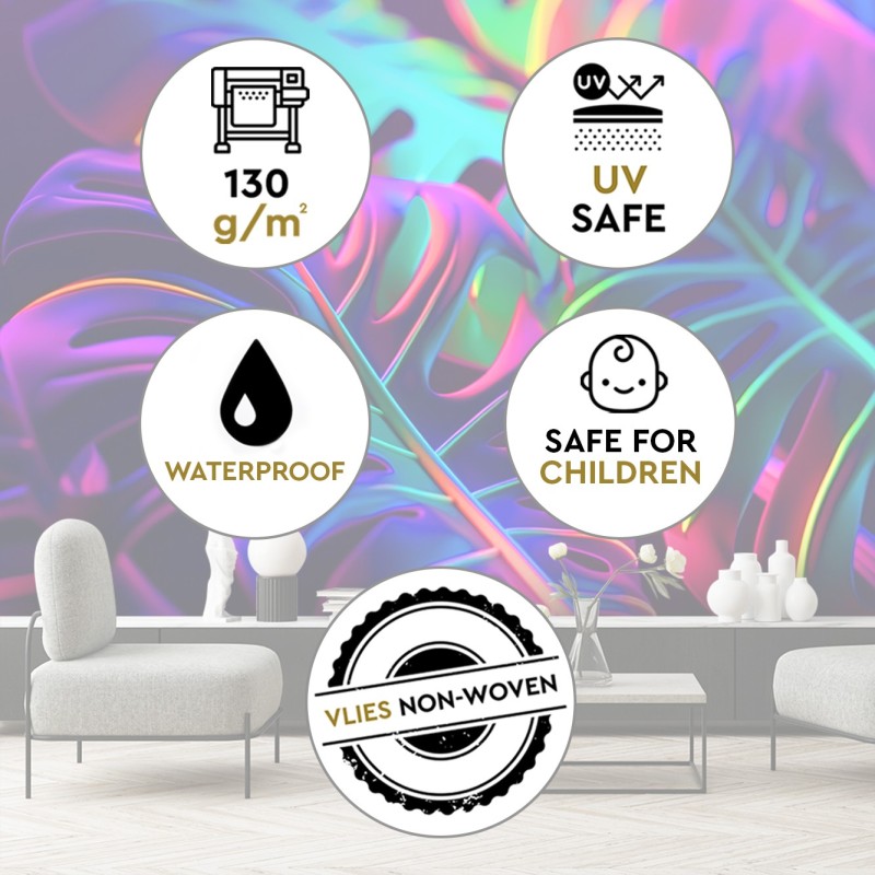 Fototapete - Monstera-Blätter in Neonfarben | Feeby