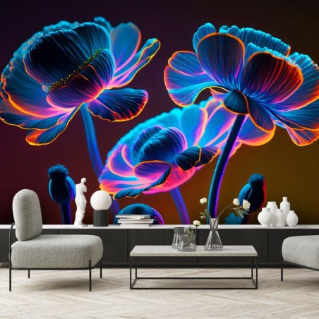 Fototapeta do salonu - Neonowe kwiaty natura | Feeby.pl