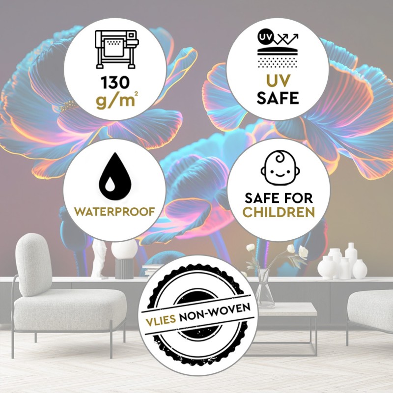 Fototapeta do salonu - Neonowe kwiaty natura | Feeby.pl