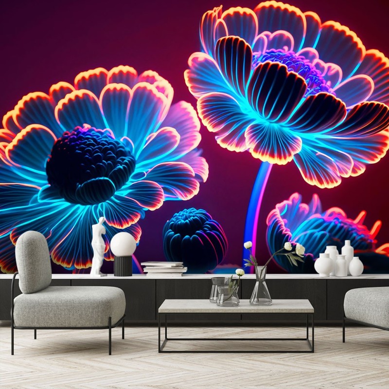 Modische Fototapete - Neon-Blütenknospen | Feeby