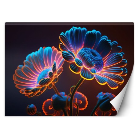 Stilvolle Fototapete - Neon-Blumen | Feeby