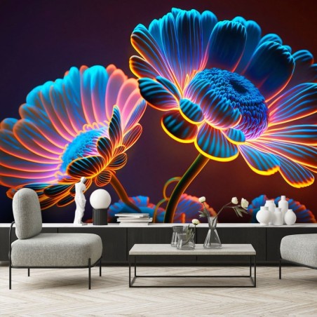 Stilvolle Fototapete - Neon-Blumen | Feeby