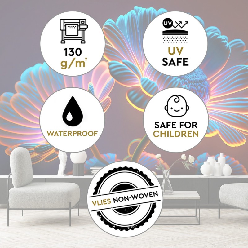 Stilvolle Fototapete - Neon-Blumen | Feeby