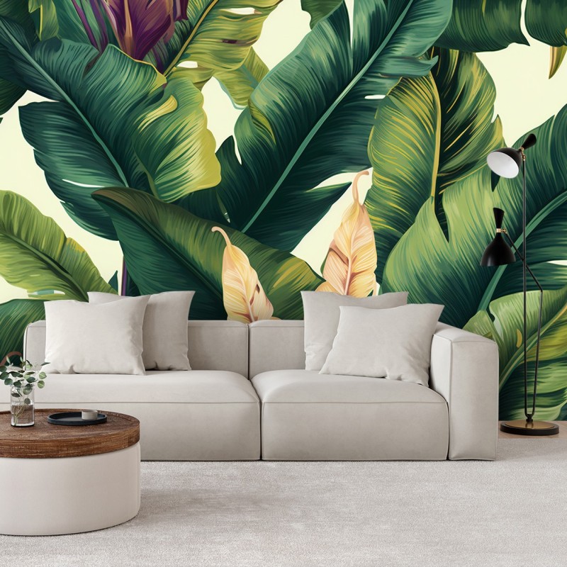 Moderne Fototapete - Bunte tropische Blätter | Feeby
