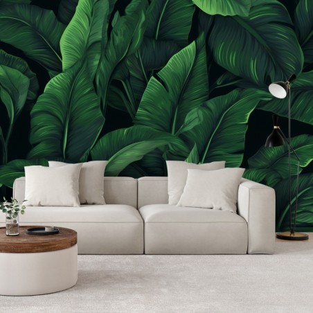 Fototapete - Exotische Blätter in monochromem Grün | Feeby