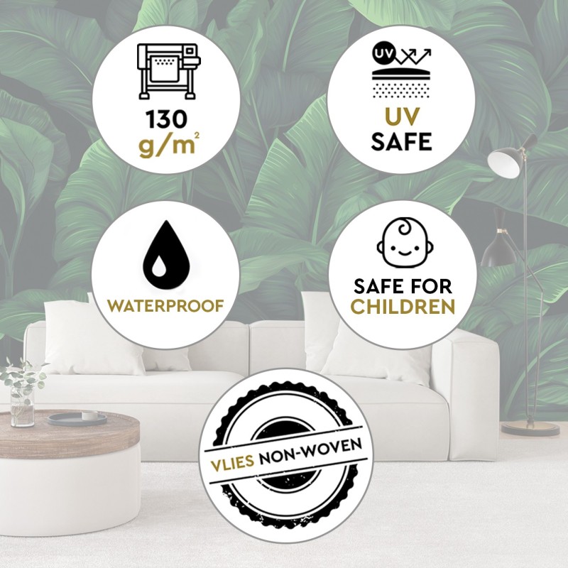 Fototapete - Exotische Blätter in monochromem Grün | Feeby