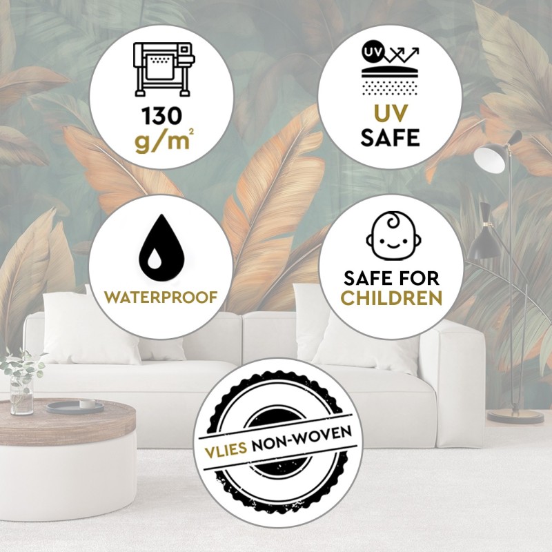 Modische Fototapete - Tropische Blätter Blumen | Feeby