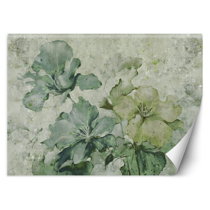 Modische Fototapete - Grüne Blumen aquarelliert | Feeby