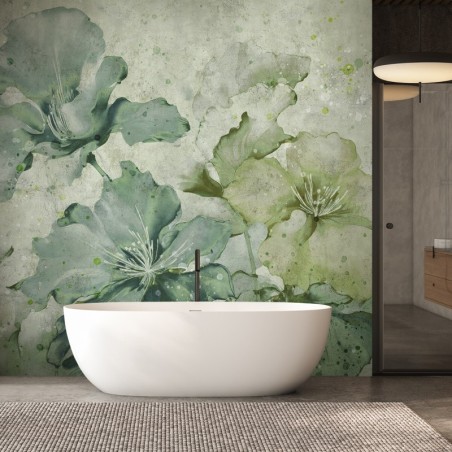 Modische Fototapete - Grüne Blumen aquarelliert | Feeby