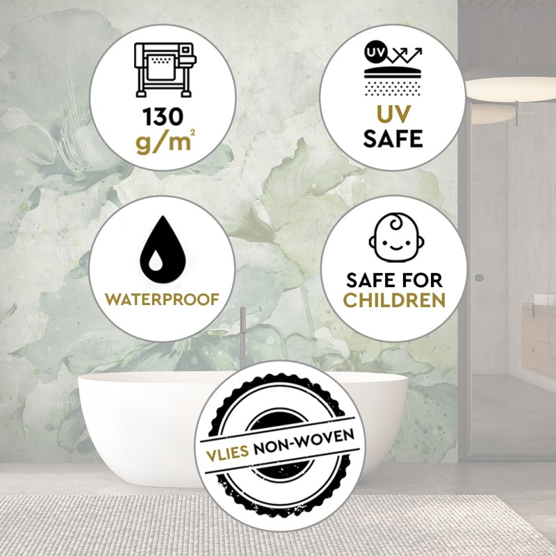 Modische Fototapete - Grüne Blumen aquarelliert | Feeby