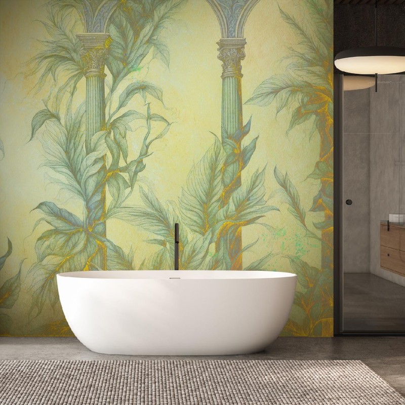 Modische Fototapete - Boho-Säulen und Blätter | Feeby