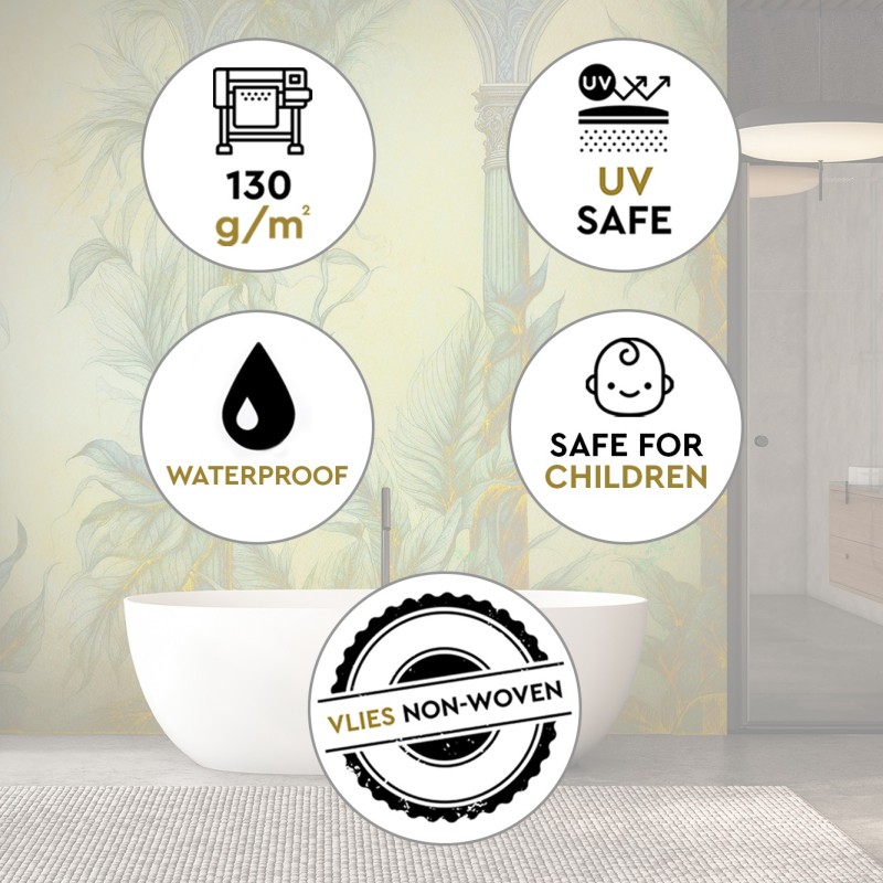 Modische Fototapete - Boho-Säulen und Blätter | Feeby