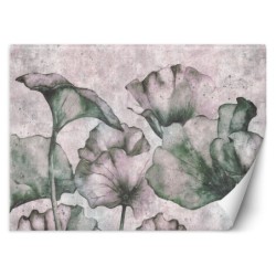 Fototapete - Blätter auf einem Hintergrund aus Beton | Feeby