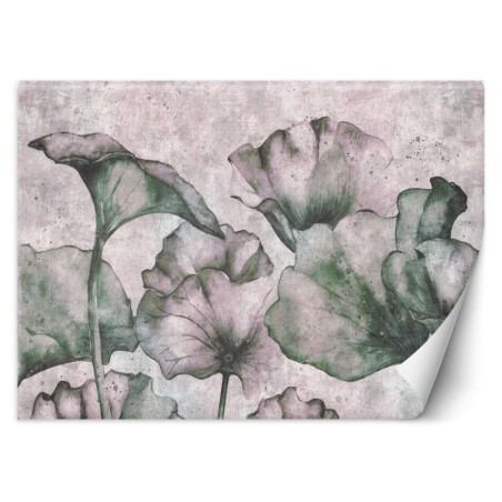 Fototapete - Blätter auf einem Hintergrund aus Beton | Feeby