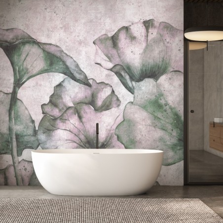 Fototapete - Blätter auf einem Hintergrund aus Beton | Feeby