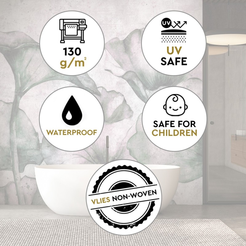 Fototapete - Blätter auf einem Hintergrund aus Beton | Feeby