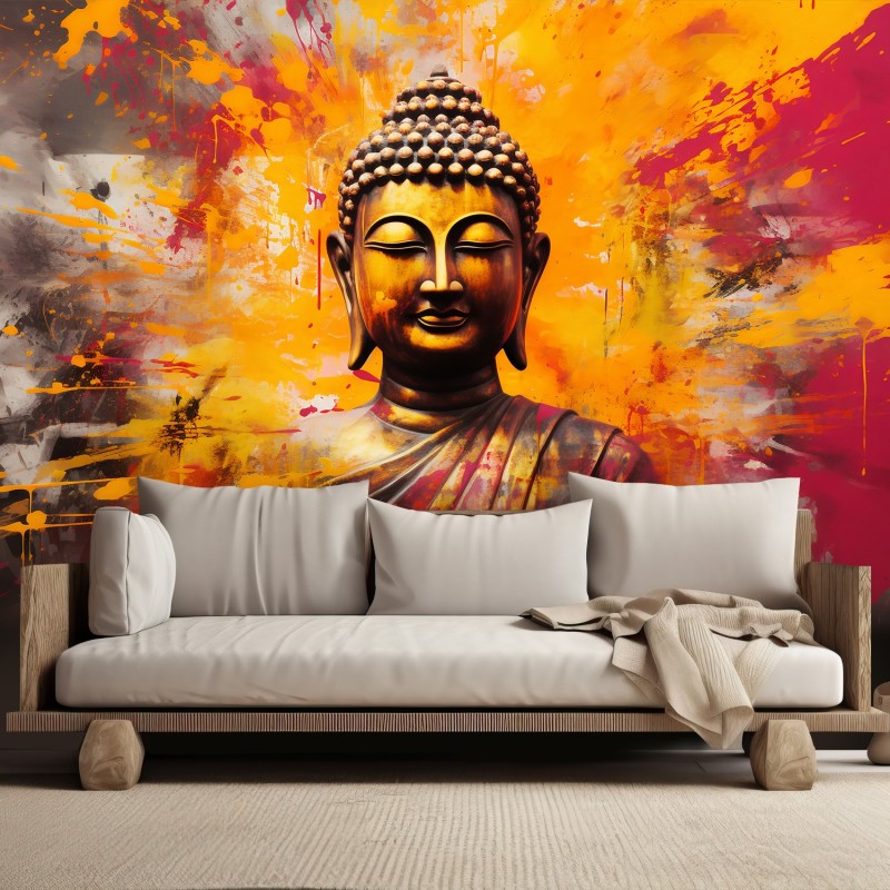 Moderne Fototapete - Buddha-Statue bunt abstrakt | Feeby