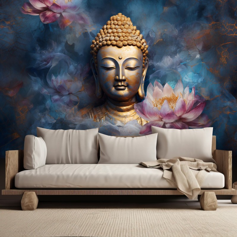 Moderne Fototapete - Buddha und Zen-Blumen | Feeby