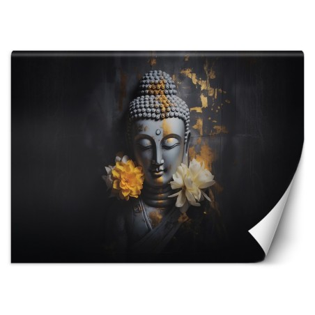 Stilvolle Fototapete - Grauer Buddha und Blumen | Feeby