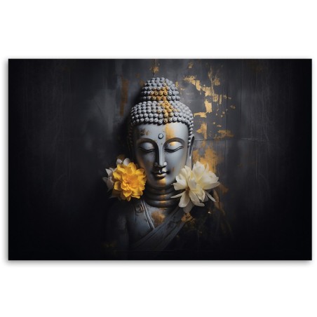 Stilvolle Fototapete - Grauer Buddha und Blumen | Feeby