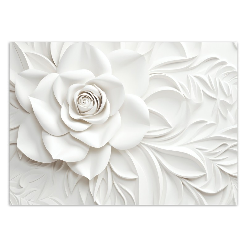 Fototapeta do salonu - Biały kwitnący kwiat róży 3D | FEEBY