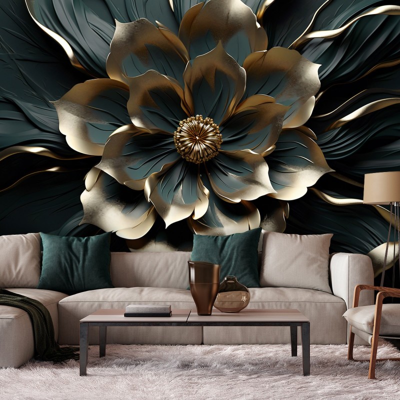 Moderne Fototapete - Gold Glamour Blume | Feeby