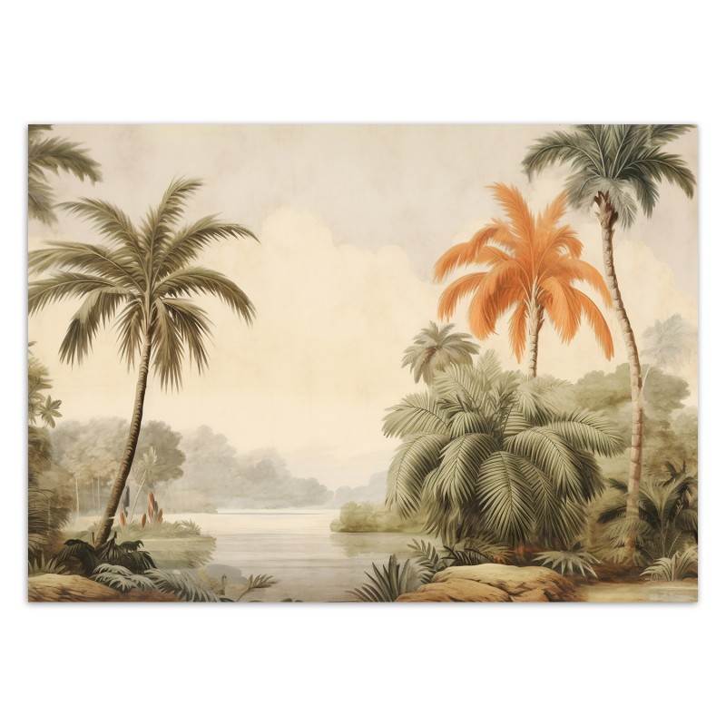 Moderne Fototapete - Tropische Palmen an einem Fluss | Feeby