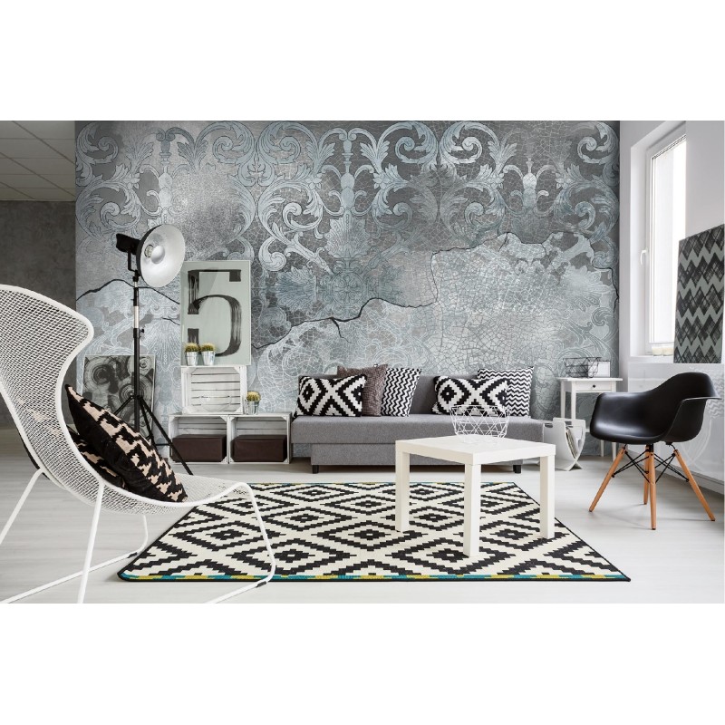 Fototapete - Silbernes Vintage-Ornament | Feeby