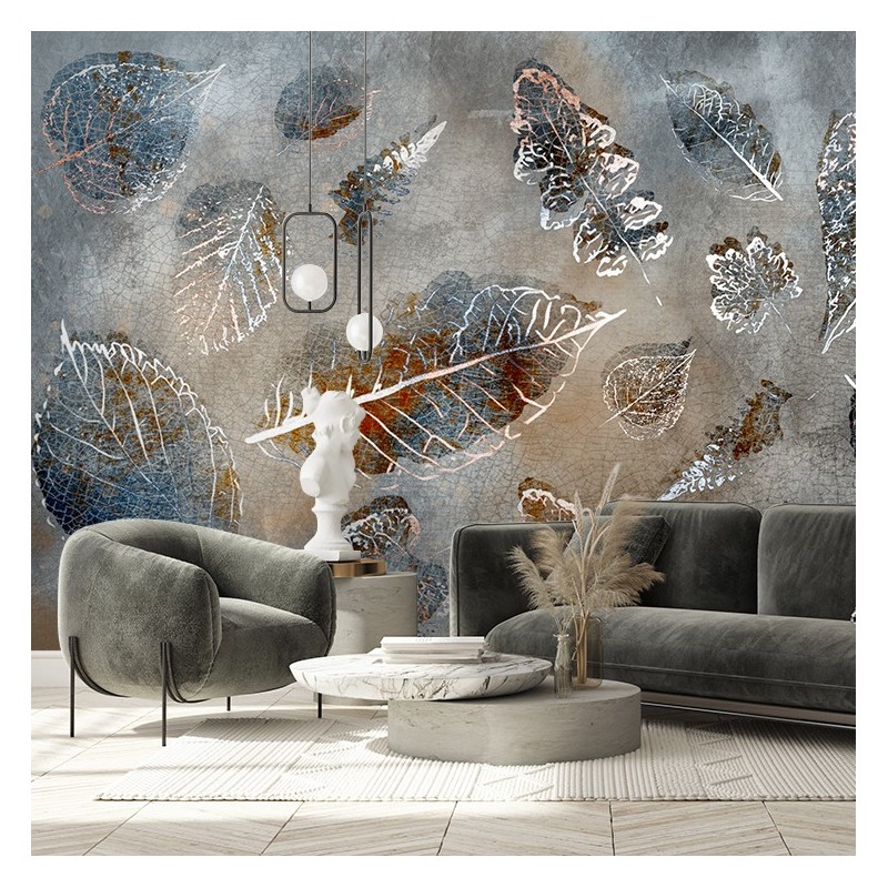 Stilvolle Fototapete - Graue Herbstblätter | Feeby