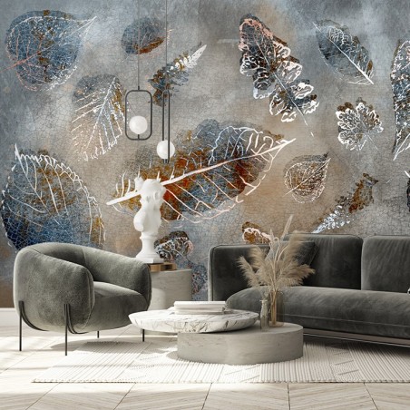 Stilvolle Fototapete - Graue Herbstblätter | Feeby