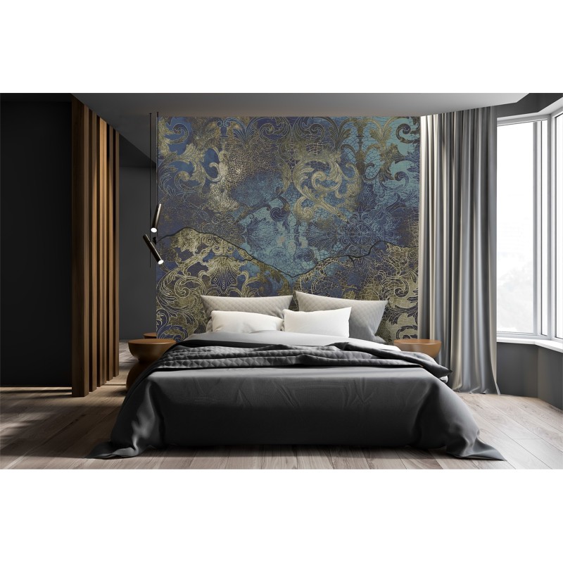 Modische Fototapete - Blaues Vintage-Ornament | Feeby