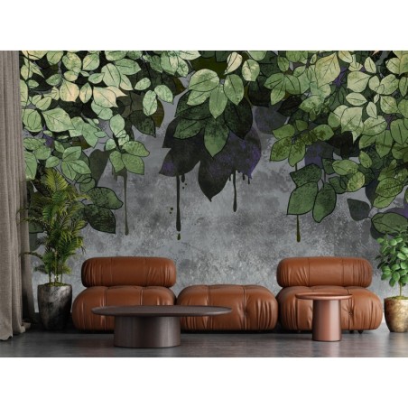 Stilvolle Fototapete - Blätter auf Betonhintergrund | Feeby