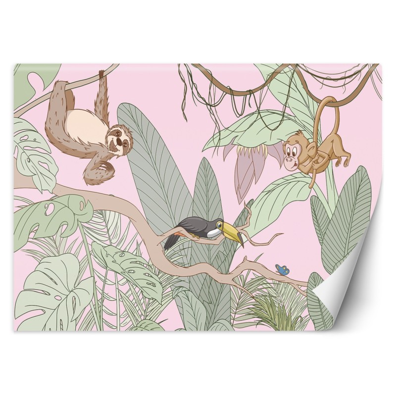 Fototapeta dla dzieci - Tropikalne pastelowe zwierzęta w dżungli | FEEBY