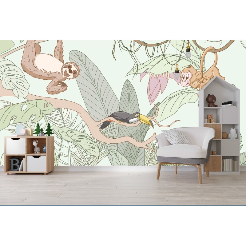 Fototapeta dla dzieci - Tropikalne zwierzęta w dżungli | FEEBY