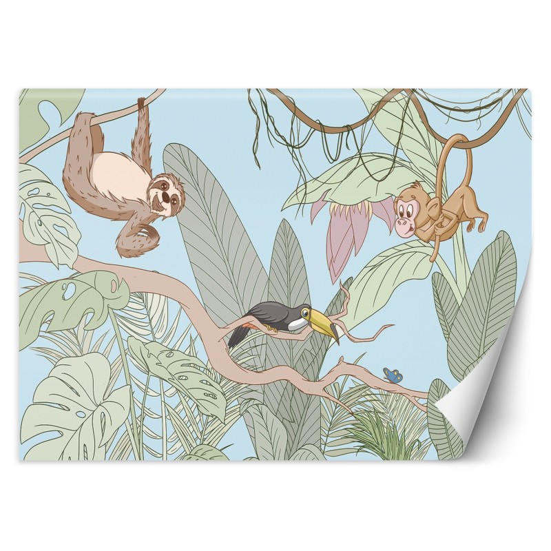 Fototapeta dla dzieci - Tropikalne pastelowe zwierzęta w dżungli | FEEBY