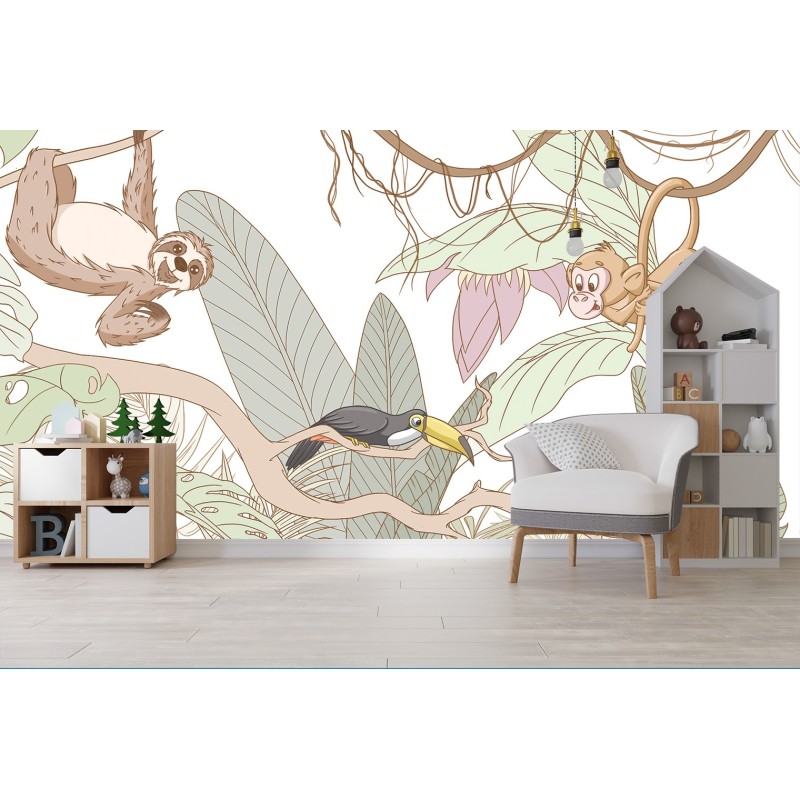 Modische Fototapete - Tropische Dschungeltiere | Feeby