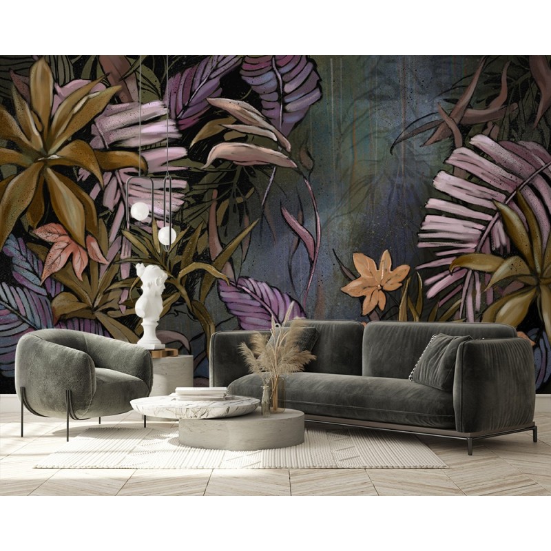 Fototapete - Exotische Dschungelblätter gemalt | Feeby