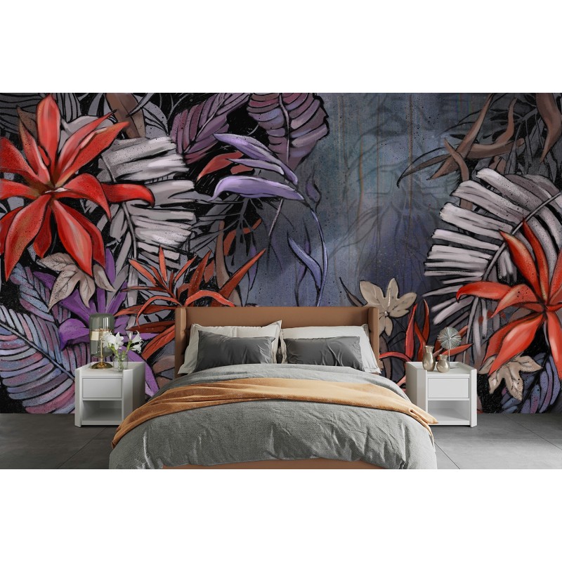 Fototapete - Exotische Dschungelblätter gemalt | Feeby