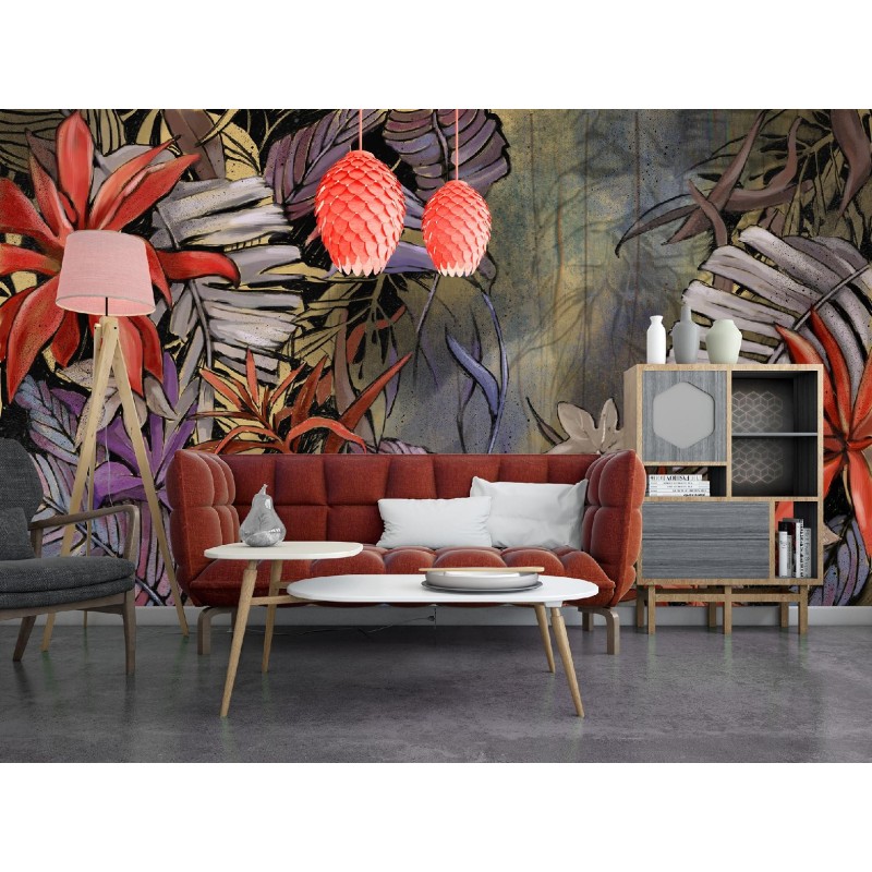 Fototapete - Gemalte exotische Dschungelblätter | Feeby
