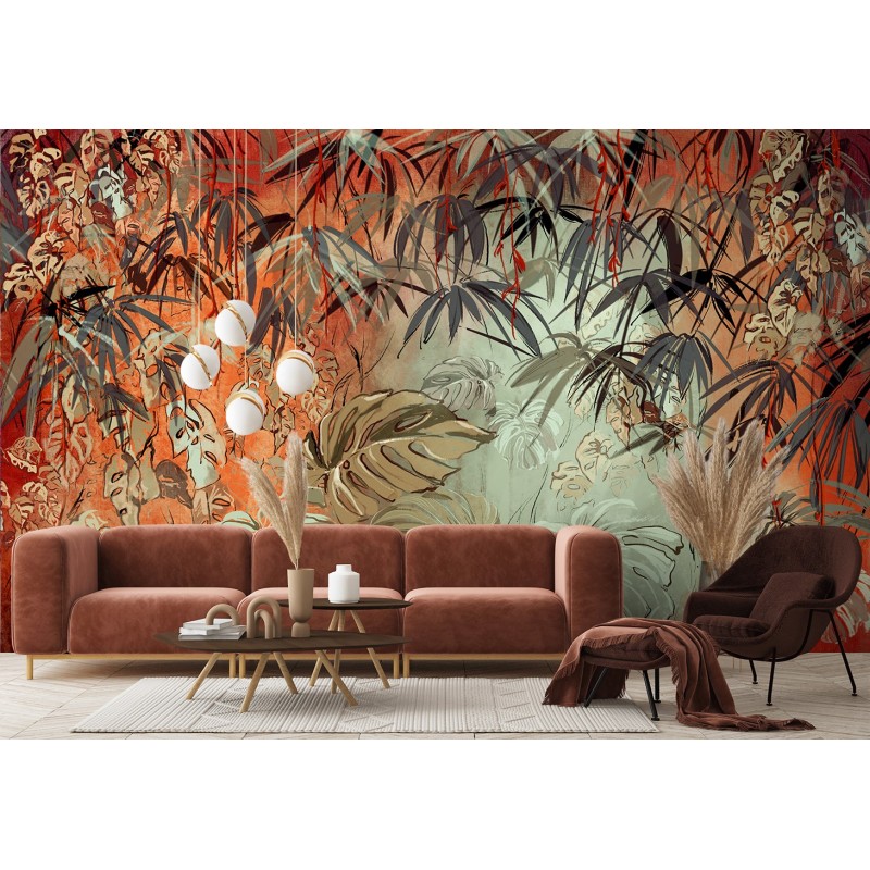 Fototapete - Bemalte tropische Dschungelblätter | Feeby