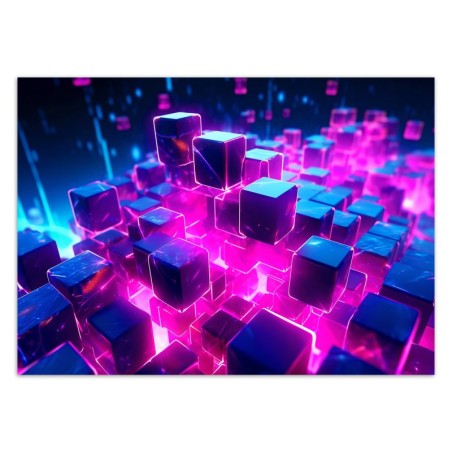 Moderne Fototapete - Neon Würfel abstrakt 3D | Feeby