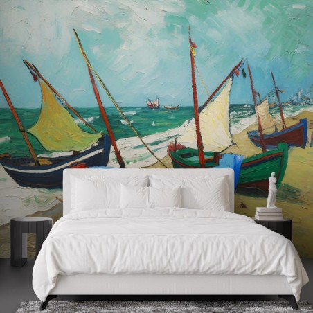 Fototapeta do sypialni - Łodzie rybackie na plaży - V. van Gogh | FEEBY